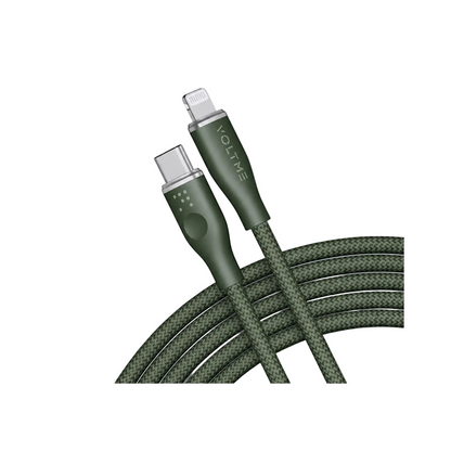 Voltme Powerlink Rugg Double Nylon Cable Type C to Lightning 3A (2.0M) Zinc-Alloy Connector-Green