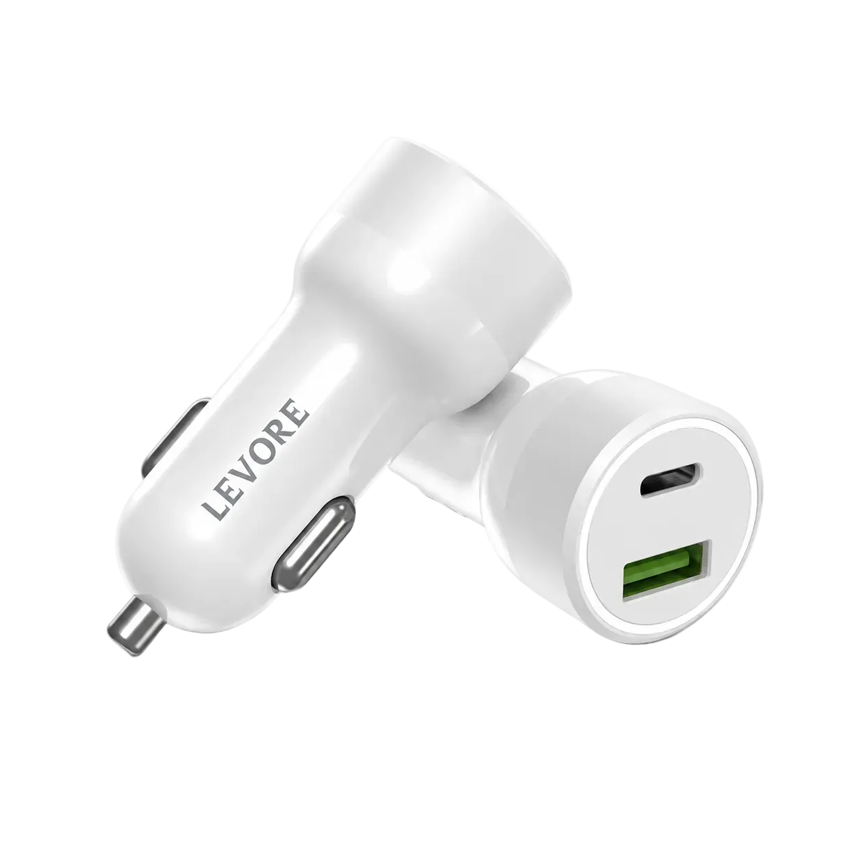 Levore Car Charger 43W 1XUSB-C PD and 1XUSB-A QC3 Port - White