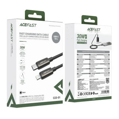 Acefast C23-01 PD Type-C To Lightning Charging Cable 30W 1 2M Black