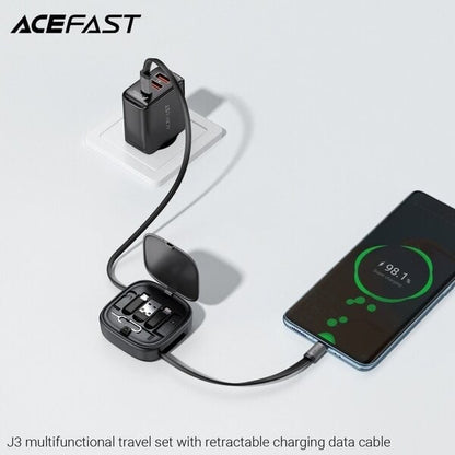 Acefast J3 multifunctional travel set with retractable charging data cable Black