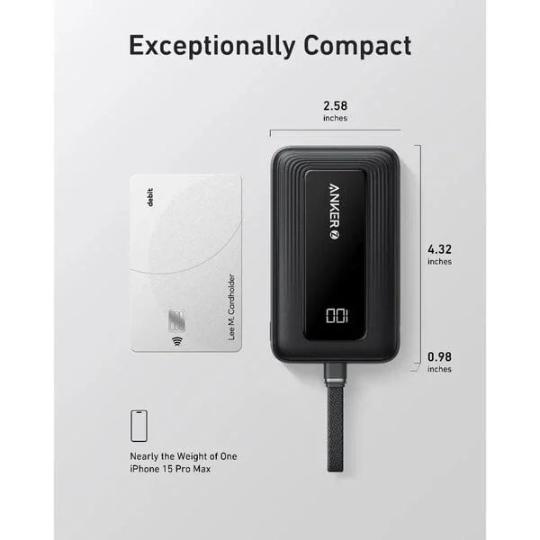 Anker Zolo Power Bank 10K 30W Built-In USB-C Cable Black product photo
