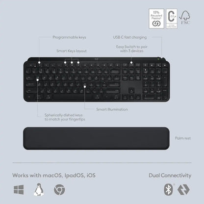 Logitech Mx Keys S Combo (3in1) Mx Master, 3s Mx Keys & Mx Palm Rest (Arabic/english) Graphite