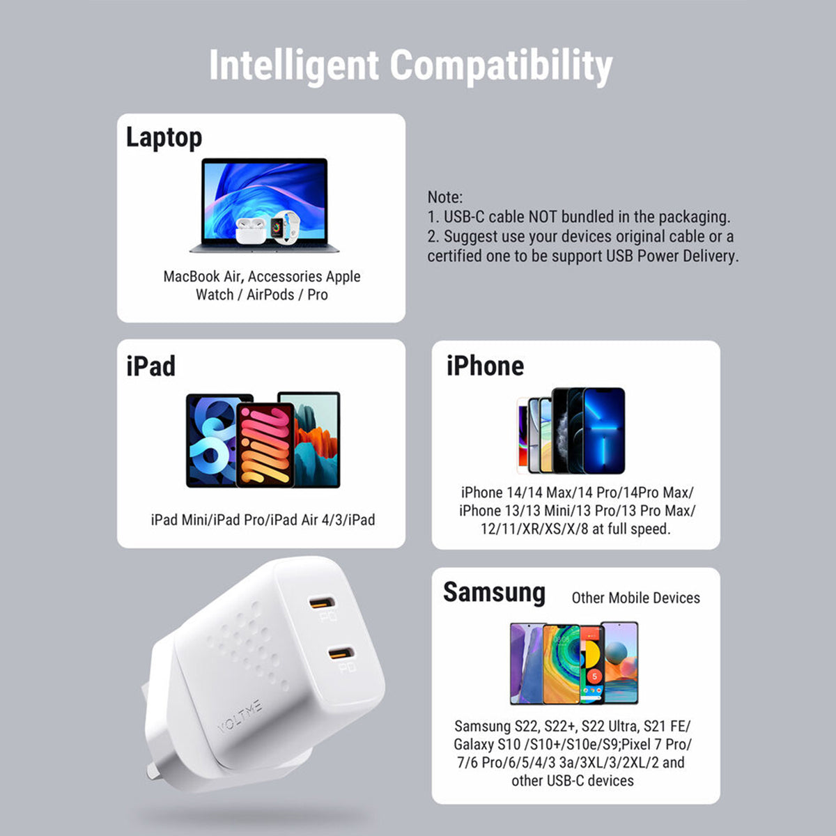 Voltme Revo 35W Lite Two USB-C Ports Wall Charger - White product image
