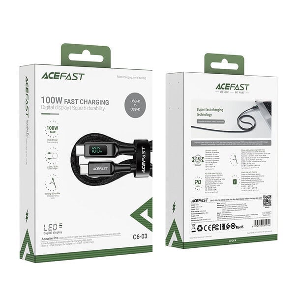 Acefast C6-03 USB-C to USB-C 100W zinc alloy digital display braided charging