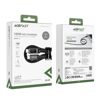 Acefast C6-03 USB-C to USB-C 100W zinc alloy digital display braided charging
