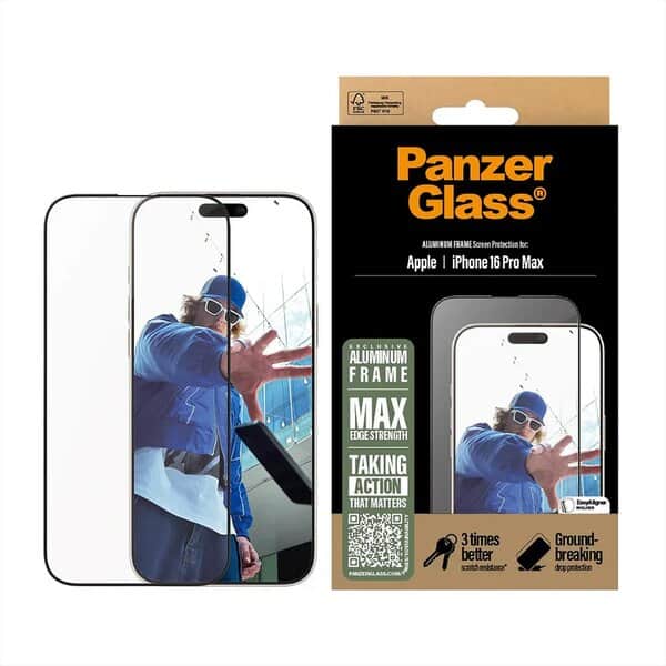 PanzerGlass iPhone 16 6 9" Pro Max Screen Protector Aluminum Frame Ultra-Wide