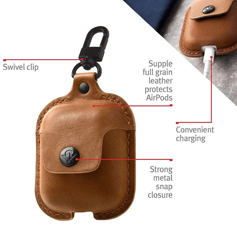 TwelveSouth AirSnap Leather Protective Case Cover AirPods - Cognac back view