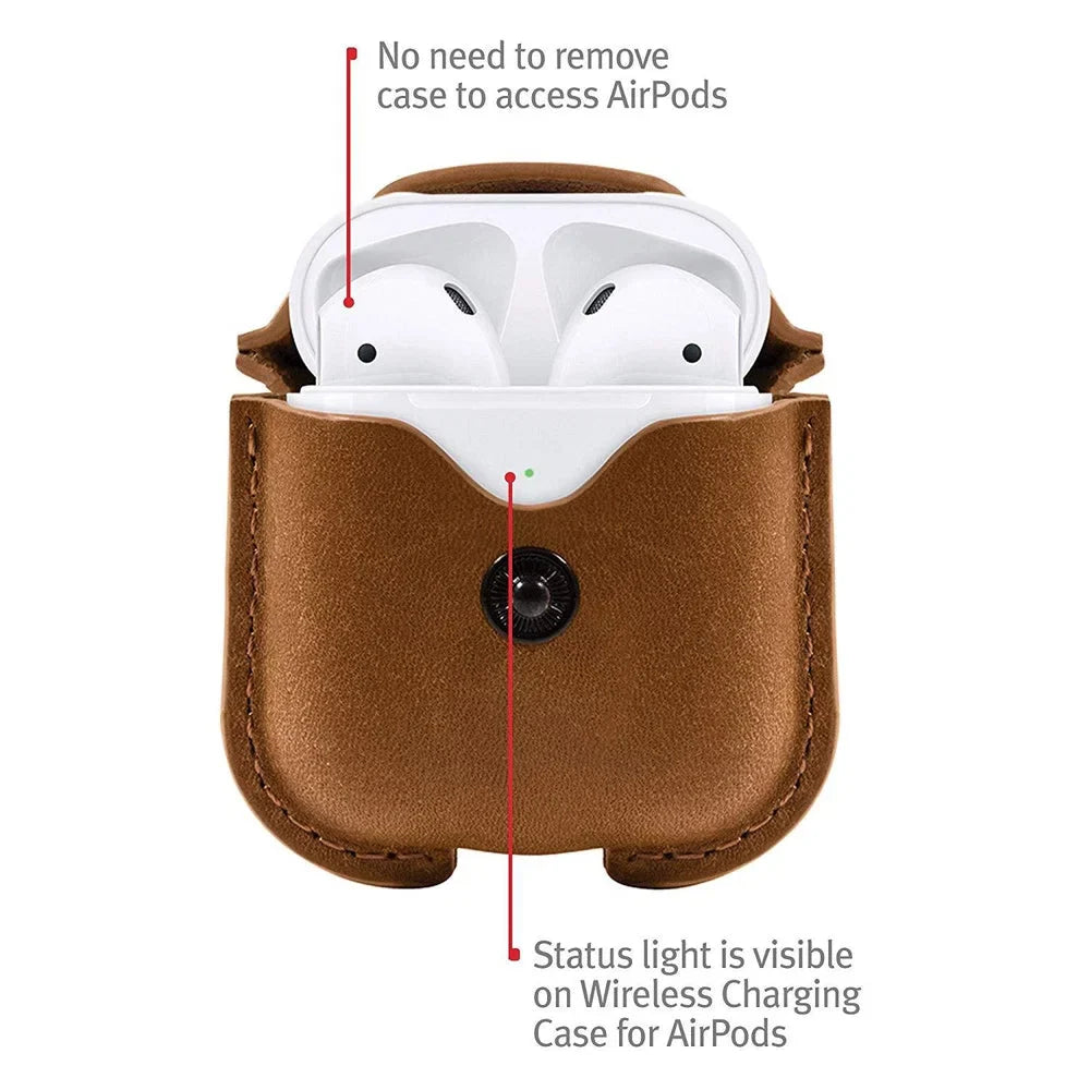 TwelveSouth AirSnap Leather Protective Case Cover AirPods - Cognac side view