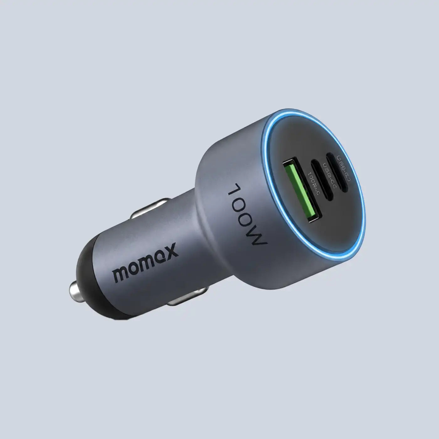 Momax Move 100W Triple Port Car Charger Gray back view