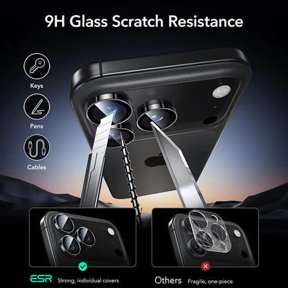 ESR iPhone 14 15 16 17 Pro & Pro Max Armorite Camera Lens Protector Black in-use view
