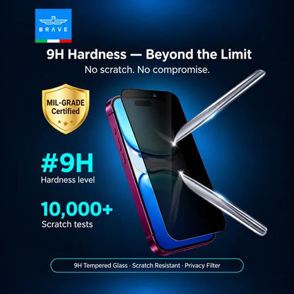 Brave iPhone 18 Pro Max HD Tempered Glass Screen Protector – 9H Hardness, Full Coverage - Privacy