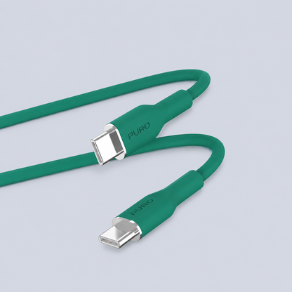 Puro Pwer and Data Sync Soft Cable From USB-C To USB-C 1,5M(Green)