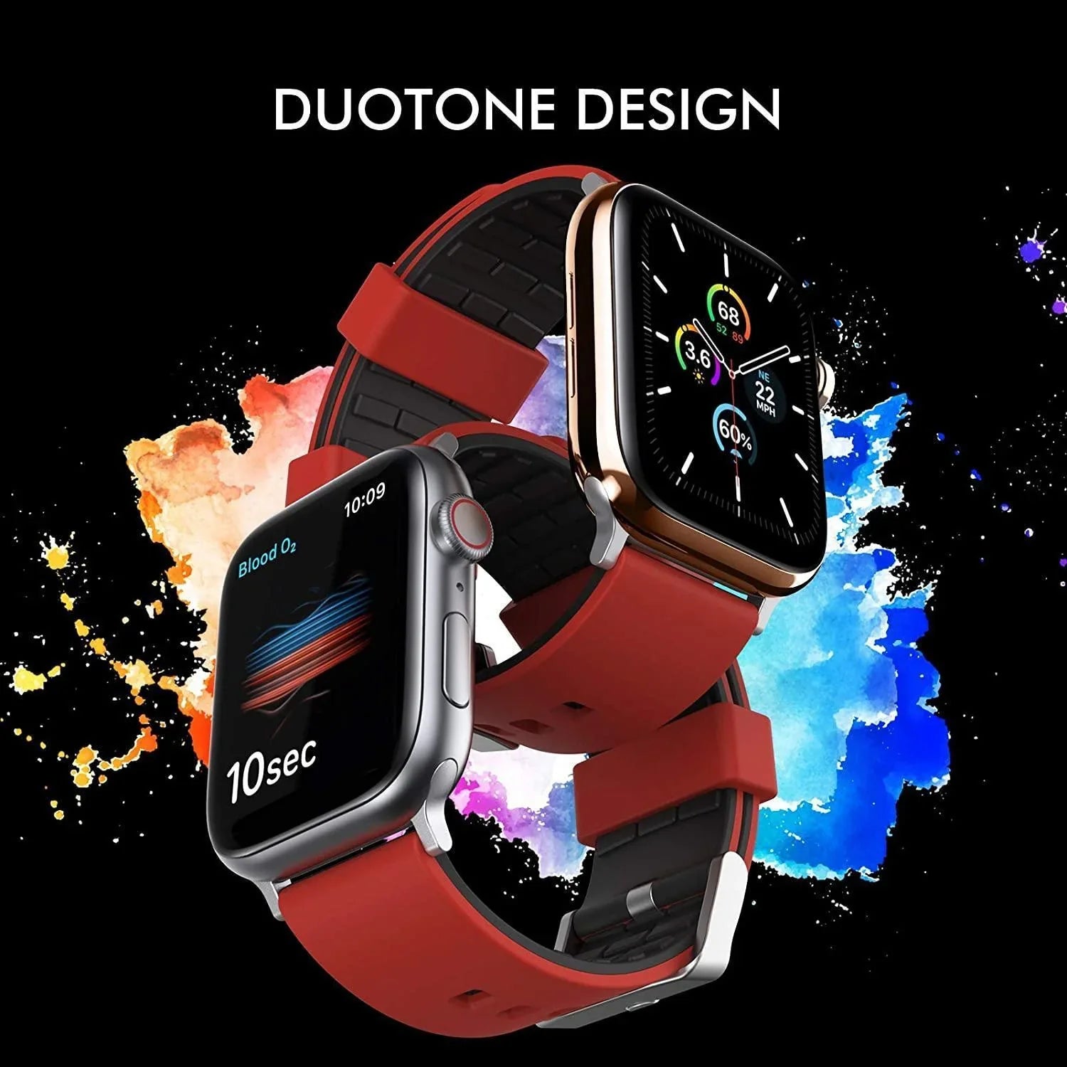 Ahastyle Silicone Duotone Design Band for Apple Watch Red And Black RD