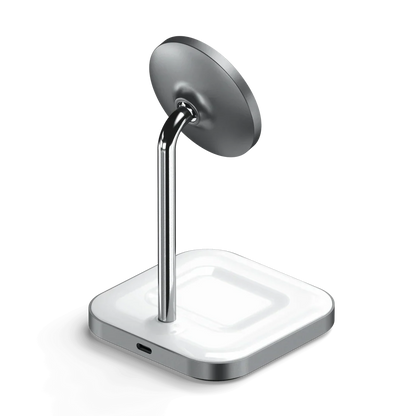 Satechi Aluminum 2-in-1 Magnetic Wireless Charging Stand in-use view