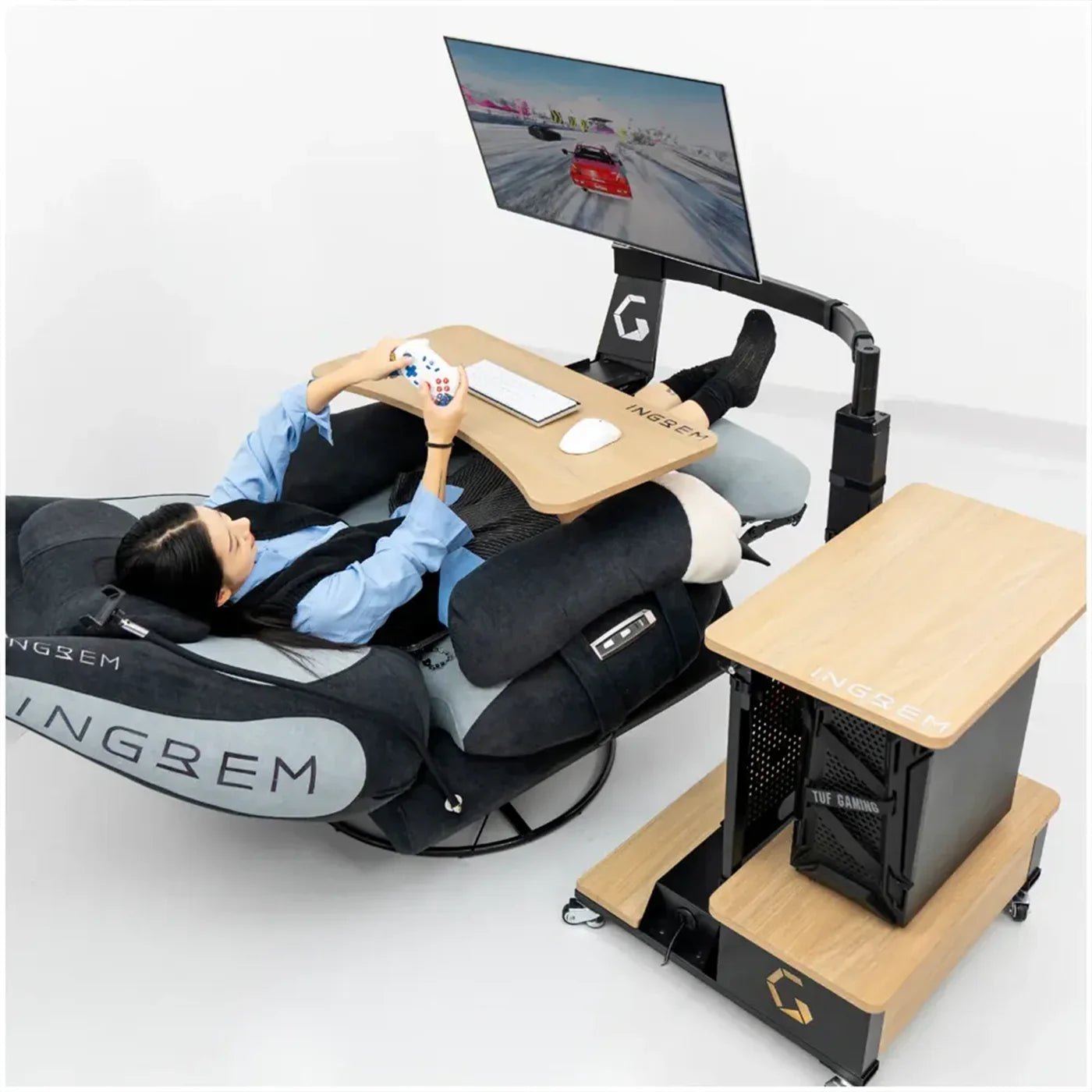 Ingrem Left Rudder Adjustable Height Standing Desk with Monitor Arm product image