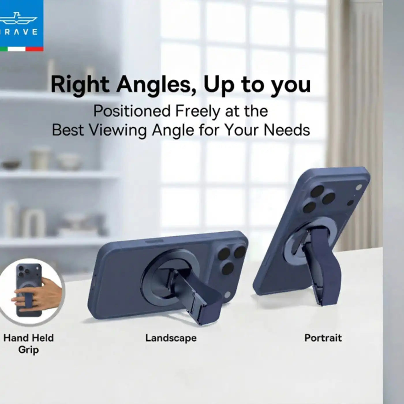 BRAVE MagGrip 3-in-1 Magnetic Phone Grip & Kickstand -Blue product photo