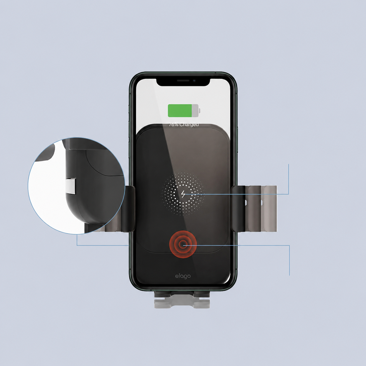 Elago Wireless Car Charger with Auto Clamping Car Mount 15W (black)