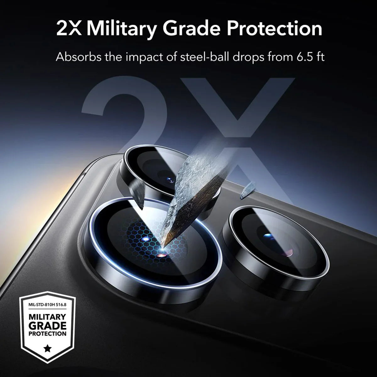 ESR iPhone 14 15 16 17 Pro & Pro Max Armorite Camera Lens Protector Black back view