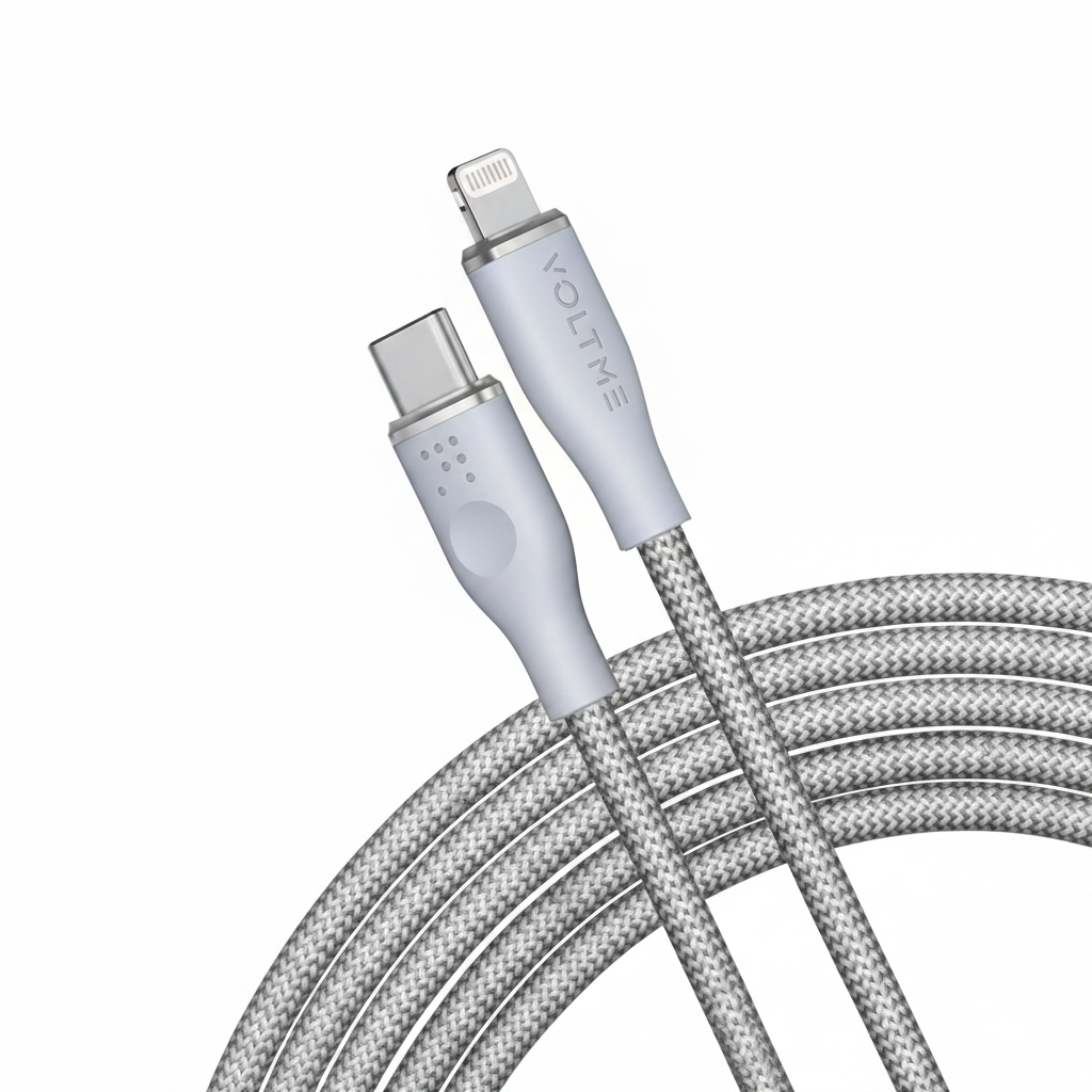 Voltme Powerlink Rugg Double Nylon Cable Type C to Lightning 3A / 1.2M Zinc-Alloy Connector Gray