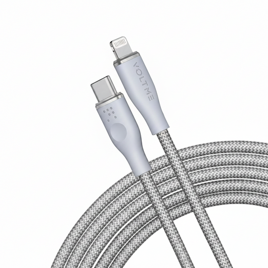 Voltme Powerlink Rugg Double Nylon Cable Type C to Lightning 3A / 1.2M Zinc-Alloy Connector Gray