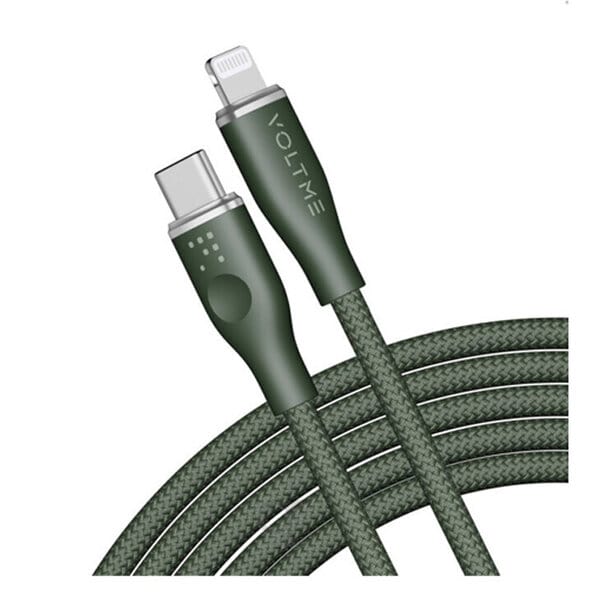 Voltme Powerlink Rugg Double Type C to Lightning 3A 1 2M Zinc-Alloy Dark Green