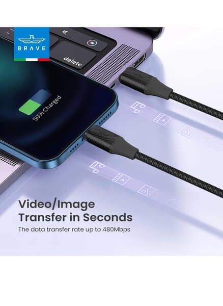 Brave Braided Data Cable USB C to Lightning -1m product photo