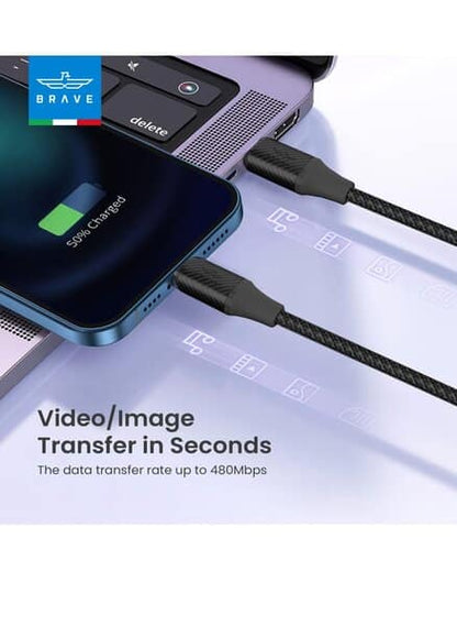Brave Braided Data Cable USB C to Lightning -1m product photo