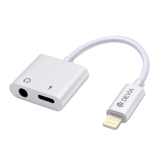 Devia 2-in-1 to Adapter 3 5mm Jack + Charging - White charger product photo