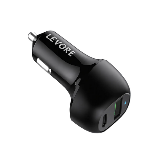 Levore Car Charger 45W 1XUSB-C PD and 1XUSB-A QC3 Port - Black