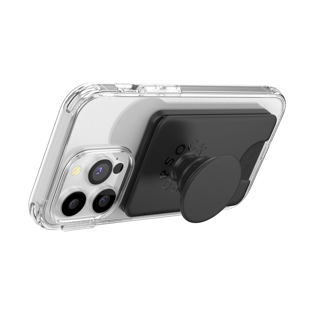 PopSockets Phone Wallet for MagSafe Phone Card Holder with Grip - Black in-use view