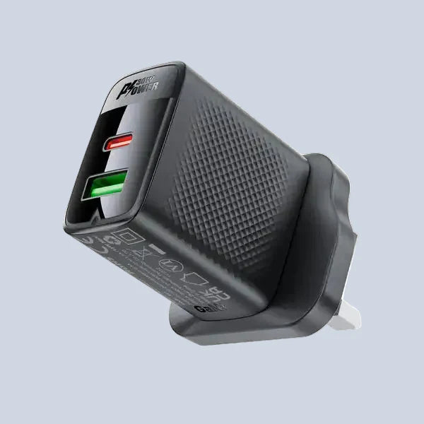 Acefast A99 30W GaN USB-C + USB-A UK Wall Charger - Black product photo
