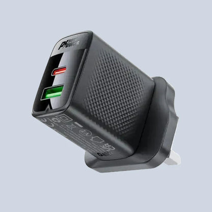 Acefast A99 30W GaN USB-C + USB-A UK Wall Charger - Black product photo