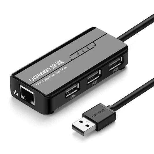 Ugreen 20264 RJ45 USB-A Network Adapter 10 100Mbps with three USB-A 2 0 ports - Black