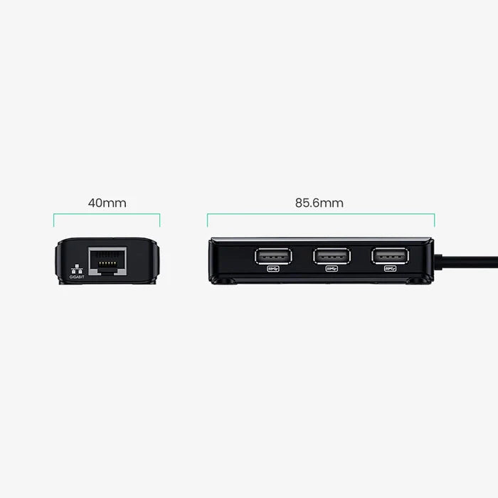 Ugreen 20264 RJ45 USB-A Network Adapter 10 100Mbps with three USB-A 2 0 ports - Black