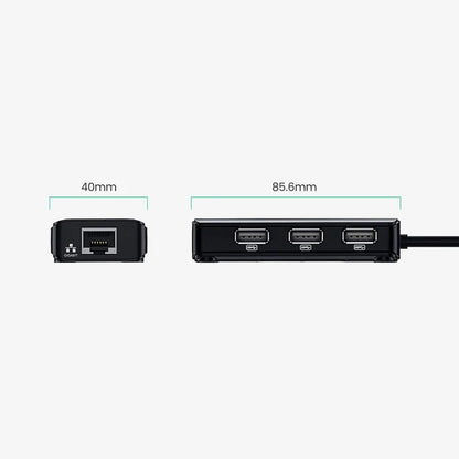 Ugreen 20264 RJ45 USB-A Network Adapter 10 100Mbps with three USB-A 2 0 ports - Black