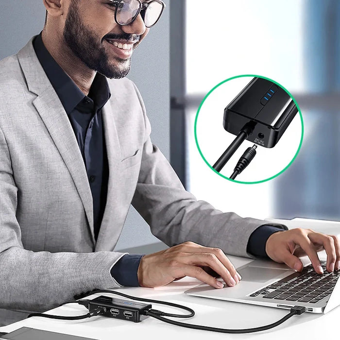 Ugreen 20264 RJ45 USB-A Network Adapter 10 100Mbps with three USB-A 2 0 ports - Black