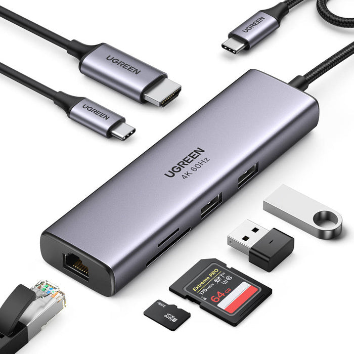 Ugreen 7in1 multi-functional HUB USB Type C - 2x USB 3 2 Gen 1 HDMI 4K 60Hz SD and TF card