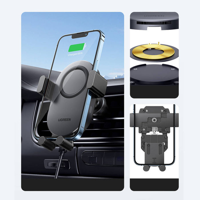 Ugreen Car Qi Wireless Charger 15W Car Phone Holder on Ventilation Grille Black 40118