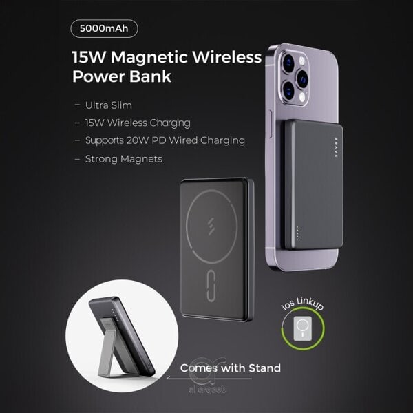 Brave Ultra Slim 10000mAh Magnetic Wireless Power Bank 15W Stand MagSafe product photo