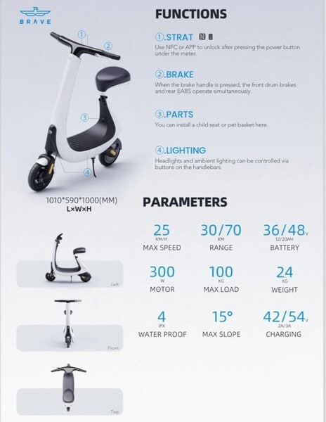 Brave Electric Scooter BES-PRO - White