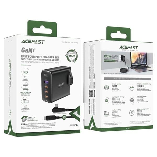 Acefast A40 PD100W GaN 3*USB-C+USB-A charger set UK product photo