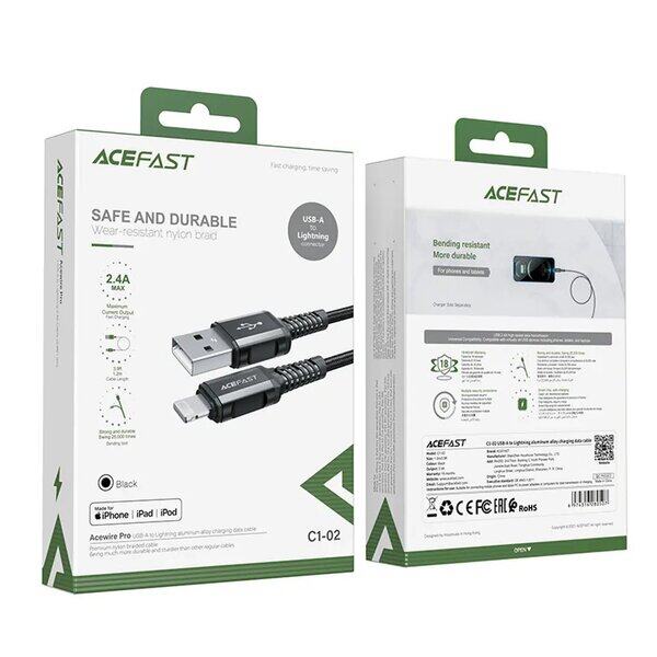 Acefast C1-02 USB-A to Lightning aluminum alloy charging data cable product photo