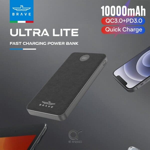 Brave 10000mAh Slim Power Bank 22 5W Fast Charging PD3 0 & QC3 0 Type-C + Dual