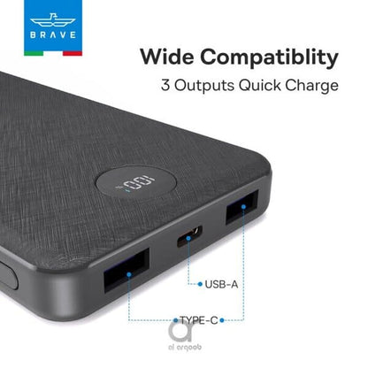 Brave 10000mAh Slim Power Bank 22 5W Fast Charging PD3 0 & QC3 0 Type-C + Dual