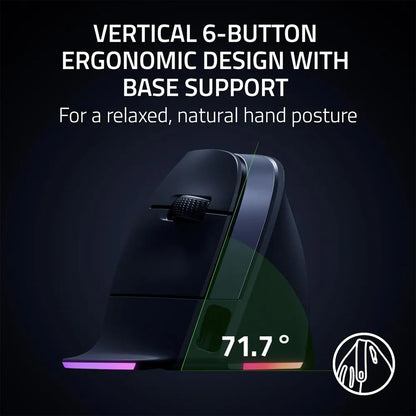 Razer Pro Click V2 Vertical Wireless Mouse - Ergonomic 6 Button Design for Enhanced Comfort and Productivity