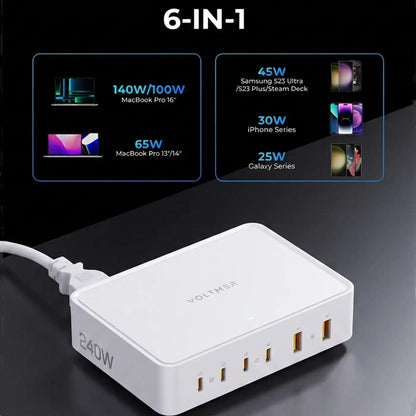 VOLTME Revo 240W 6-Port GaN Desktop Power Station White product photo