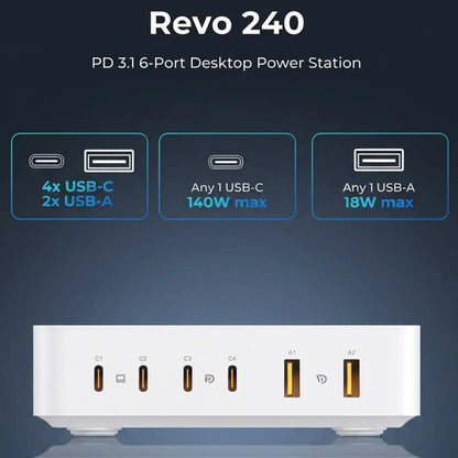 VOLTME Revo 240W 6-Port GaN Desktop Power Station White additional product image
