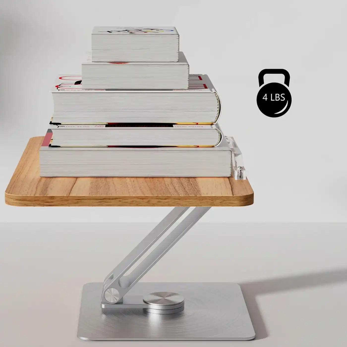 Rotatable 360° Adjustable Book Stand Holder - Wood Brown Aluminum Body
