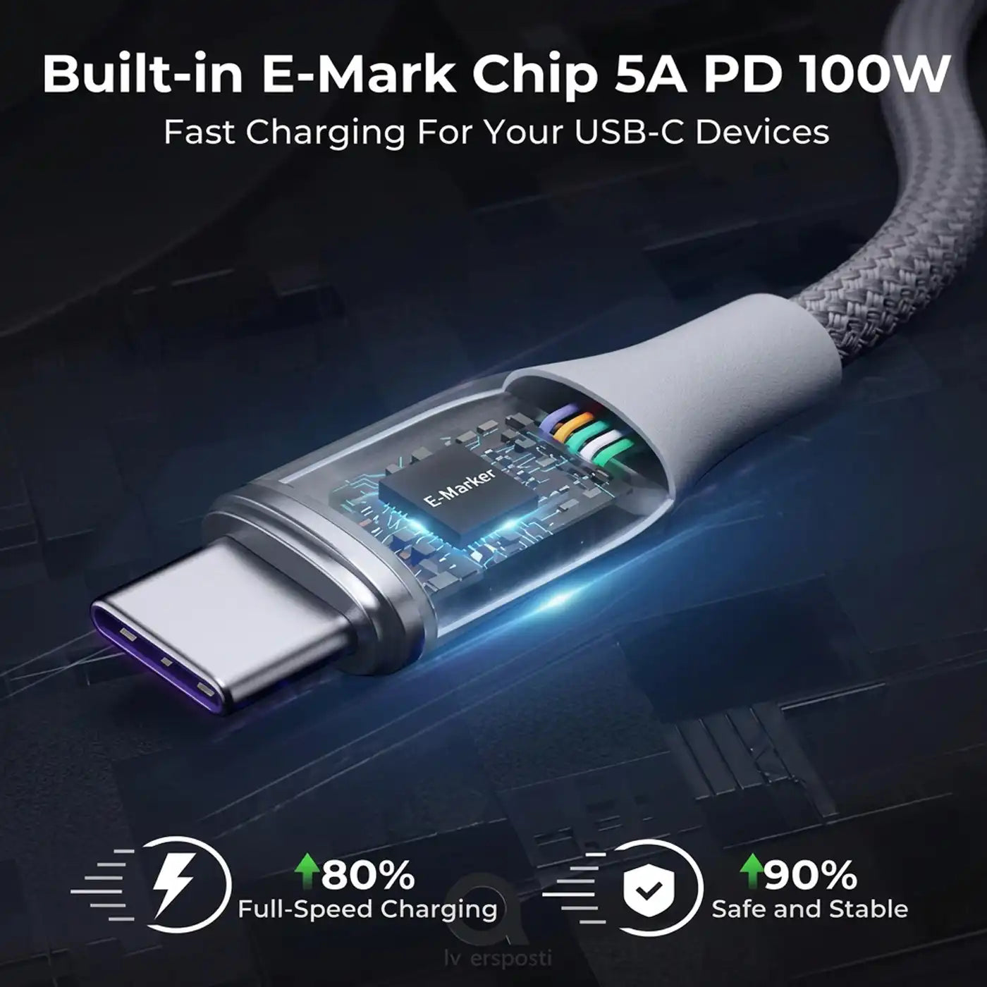 Voltme Powerlink USB C to USB C 1 8M 5A 100W Cable - Black additional product image