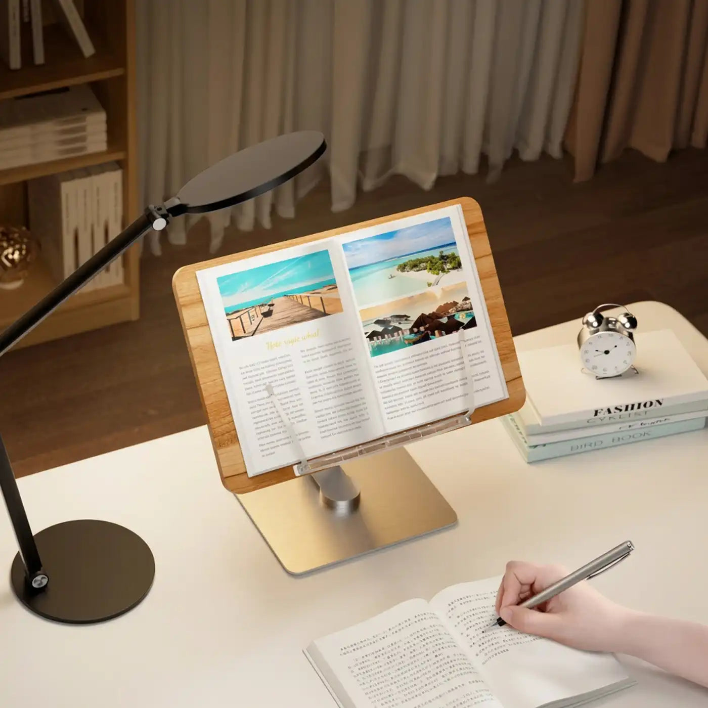Rotatable 360° Adjustable Book Stand Holder - Wood Brown Aluminum Body product image
